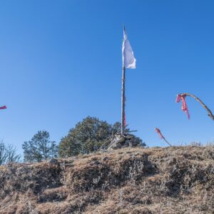 Prayer flags on the Nag Tibba summit trail near Mussoorie